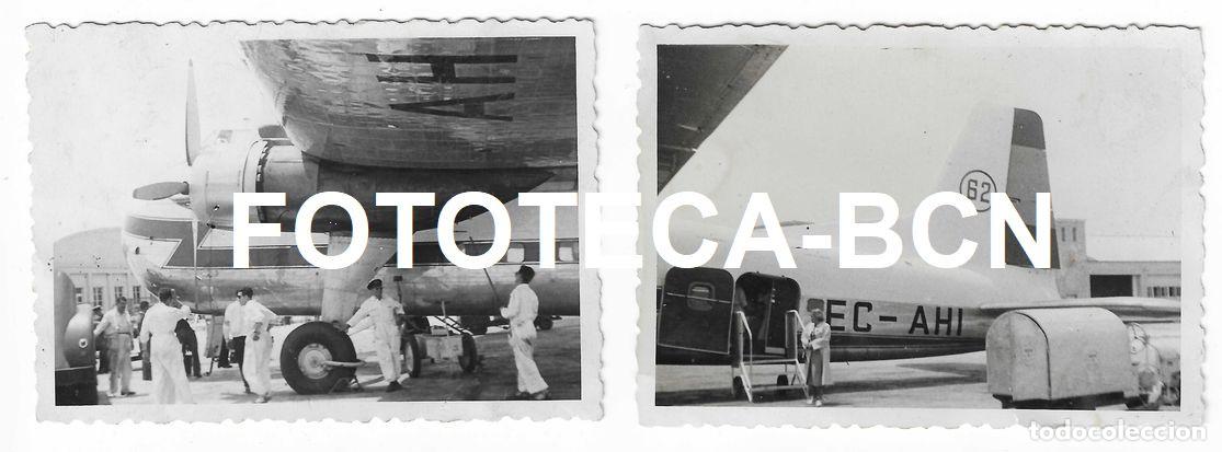 Fotograf&iacute;a antigua: LOTE 2 FOTOS ORIGINALES AVION BRISTOL CIA MATRICULA EC-AHI IBERIA CAMION CISTERNA MECANICOS A&Ntilde;OS 50