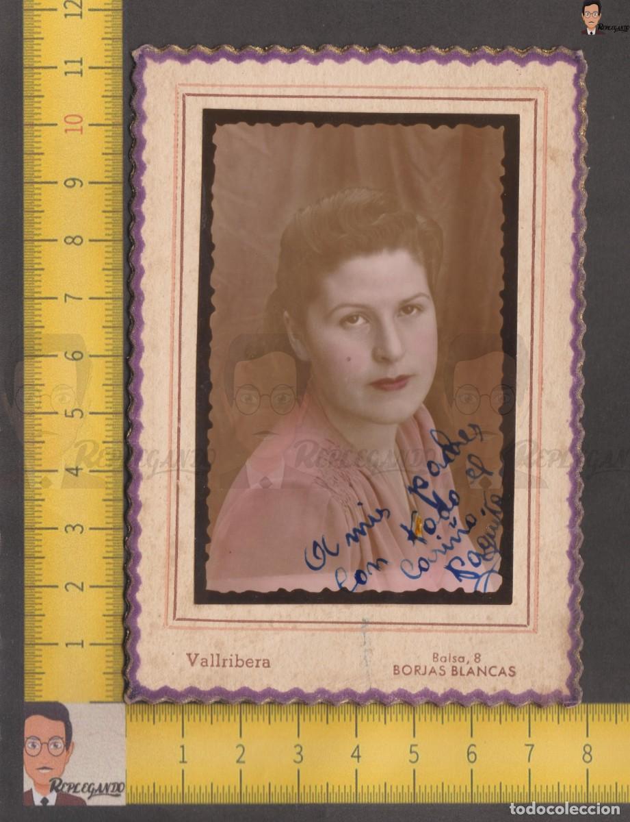 Photographie ancienne: RETRATO CHICA JOVEN CON LUNAR - FOTO ANTIGUA ESTUDIO COLOREADA A&Ntilde;OS 40 - VALLRIBERA BORJAS BLANCAS