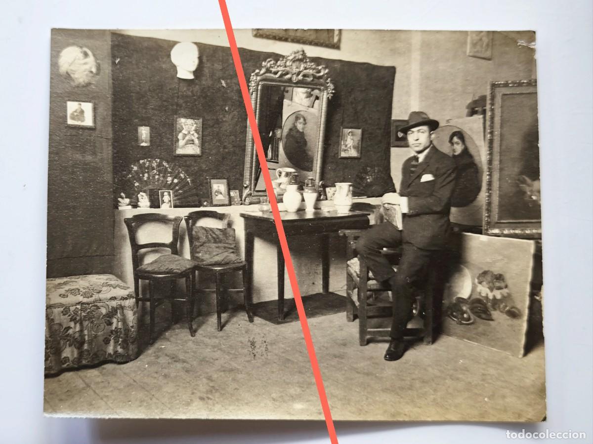 Fotograf&iacute;a antigua: Antigua fotograf&iacute;a. Caballero en el sal&oacute;n, pintor ? A&ntilde;os 20.