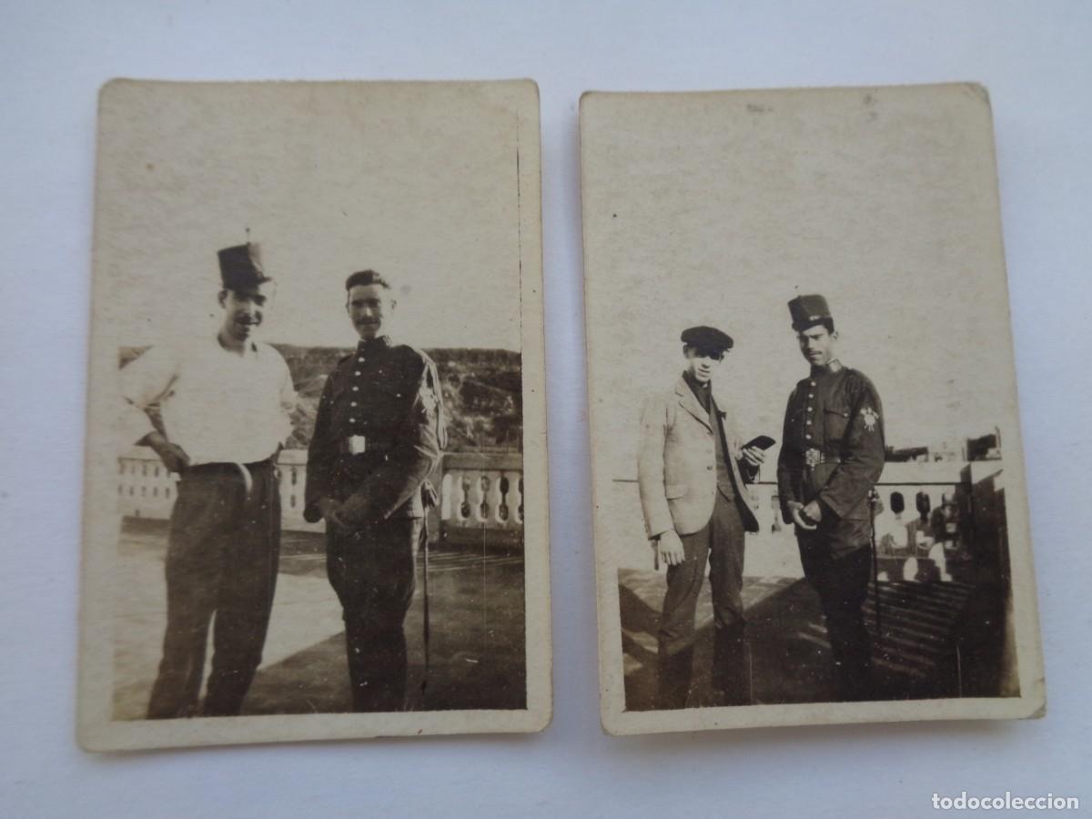 Fotograf&iacute;a antigua: LOTE DE 2 FOTOS DE MILITAR GASTADOR DE INFANTERIA RGTO. ALCANTARA N&ordm; 58 , INTERCAMBIO DE GORRO