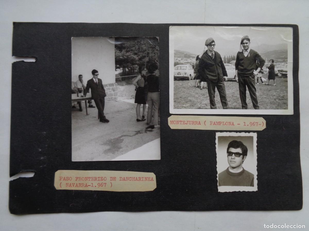 Fotograf&iacute;a antigua: HOJA DE ALBUM CON 5 FOTOS DE UN JOVEN CARLISTA : EN MONTEJURRA , EN BA&Ntilde;ADOR, ETC . NAVARRA 1967