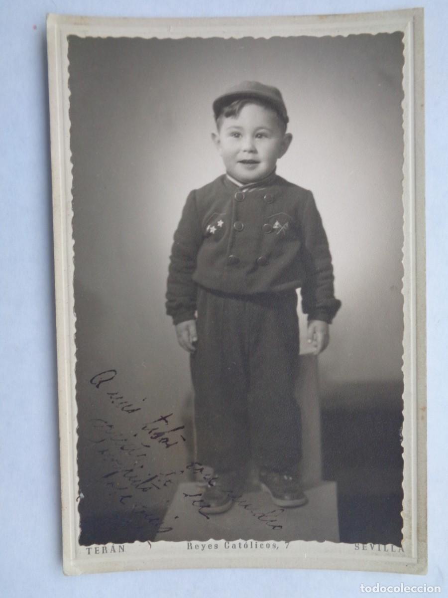 Alte Fotografie: PRECIOSA FOTO DE ESTUDIO DE NI&Ntilde;O CON GORRITA . DE TERAN , SEVILLA