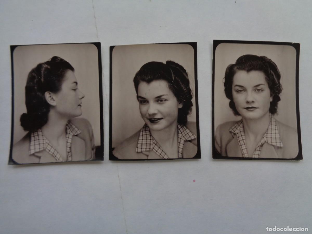 Fotografia antiga: FOTOMATON DE SE&Ntilde;ORITA , A&Ntilde;OS 40. LOTE DE 3 RETRATOS : DE PERFIL, ETC