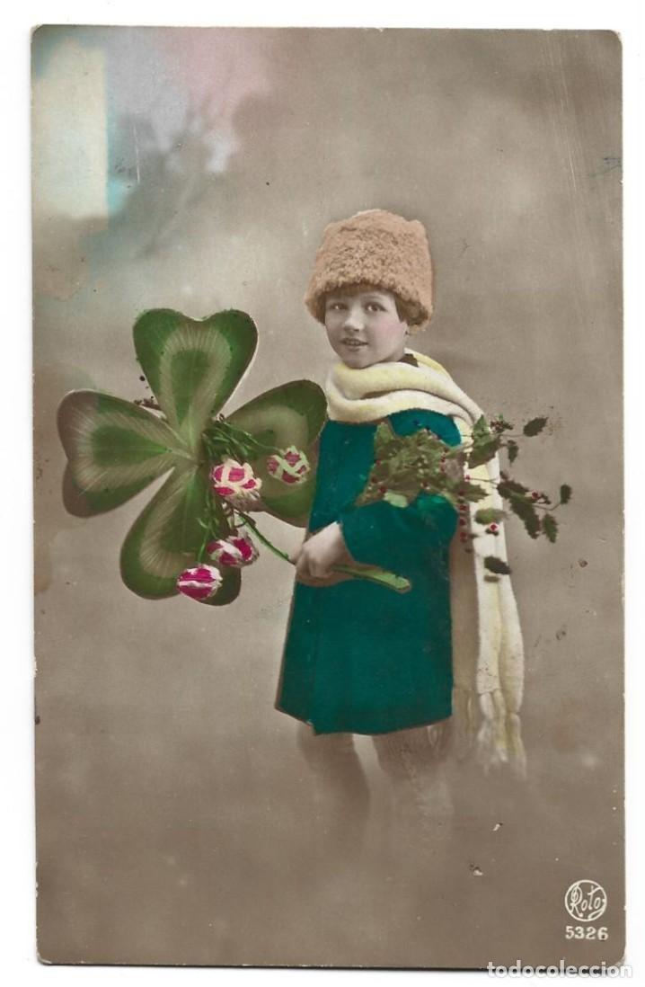 Fotograf&iacute;a antigua: ILUSTRACION DE EPOCA.- NI&Ntilde;O CON TREBOL