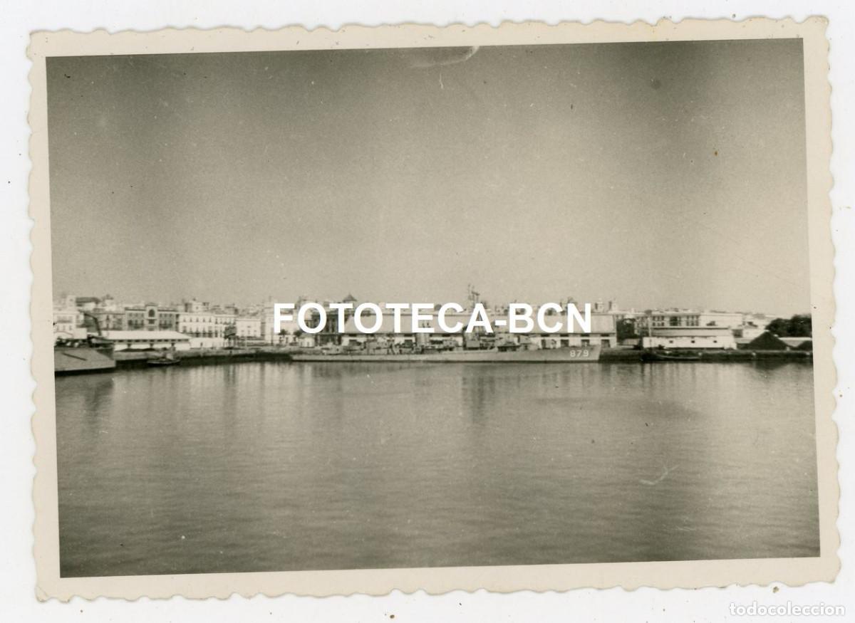 Fotograf&iacute;a antigua: FOTO ORIGINAL PUERTO DE BARCELONA BARCO DESTRUCTOR USS LEARY A&Ntilde;OS 50/60