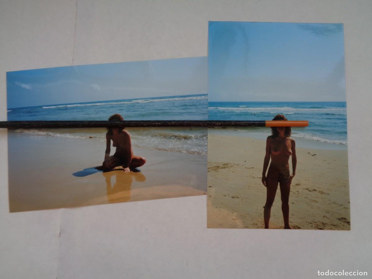 Fotograf&iacute;a antigua: LOTE DE 2 FOTOS DE CHICA EN TOP LESS EN LA PLAYA