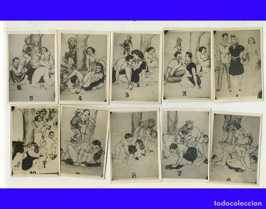 Fotograf&iacute;a antigua: SERIE COMPLETA DE 10 FOTOGRAFIAS DE DIBUJOS EROTICOS DIA DE CAMPO A&Ntilde;OS 20