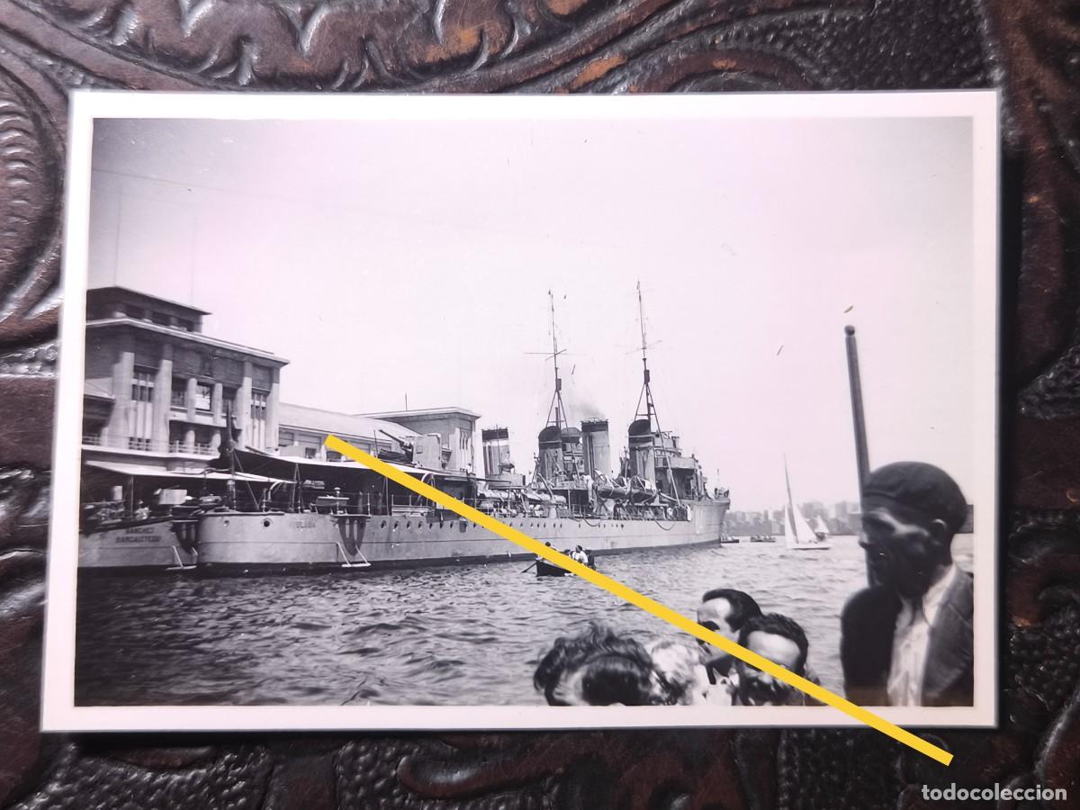 Alte Fotografie: Antigua fotograf&iacute;a. barco de guerra, destructor Ulloa. Puerto de Barcelona.
