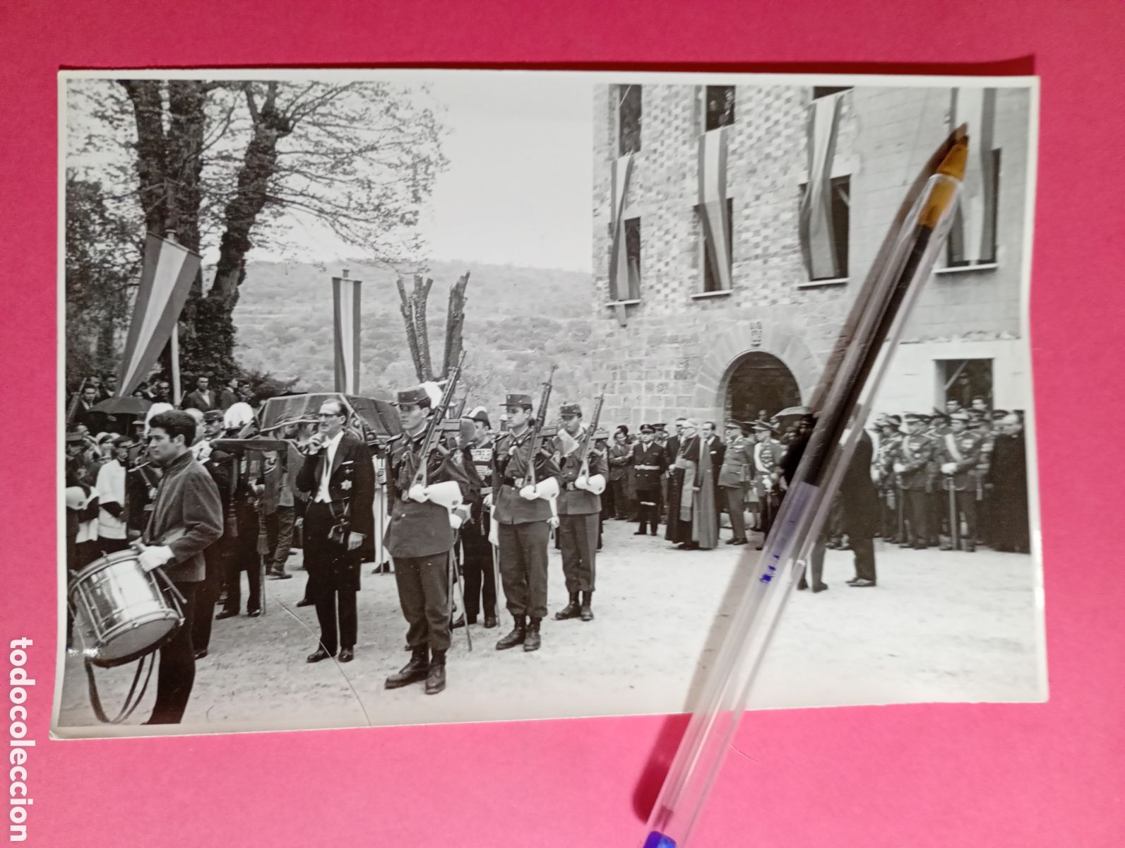 Photographie ancienne: 60's ca. LOTE 6 B/N TRASLADO/ENTIERRO PERSONAJE IMPORTANTE CLERO Y MILITARES CIVILES (LLEIDA)