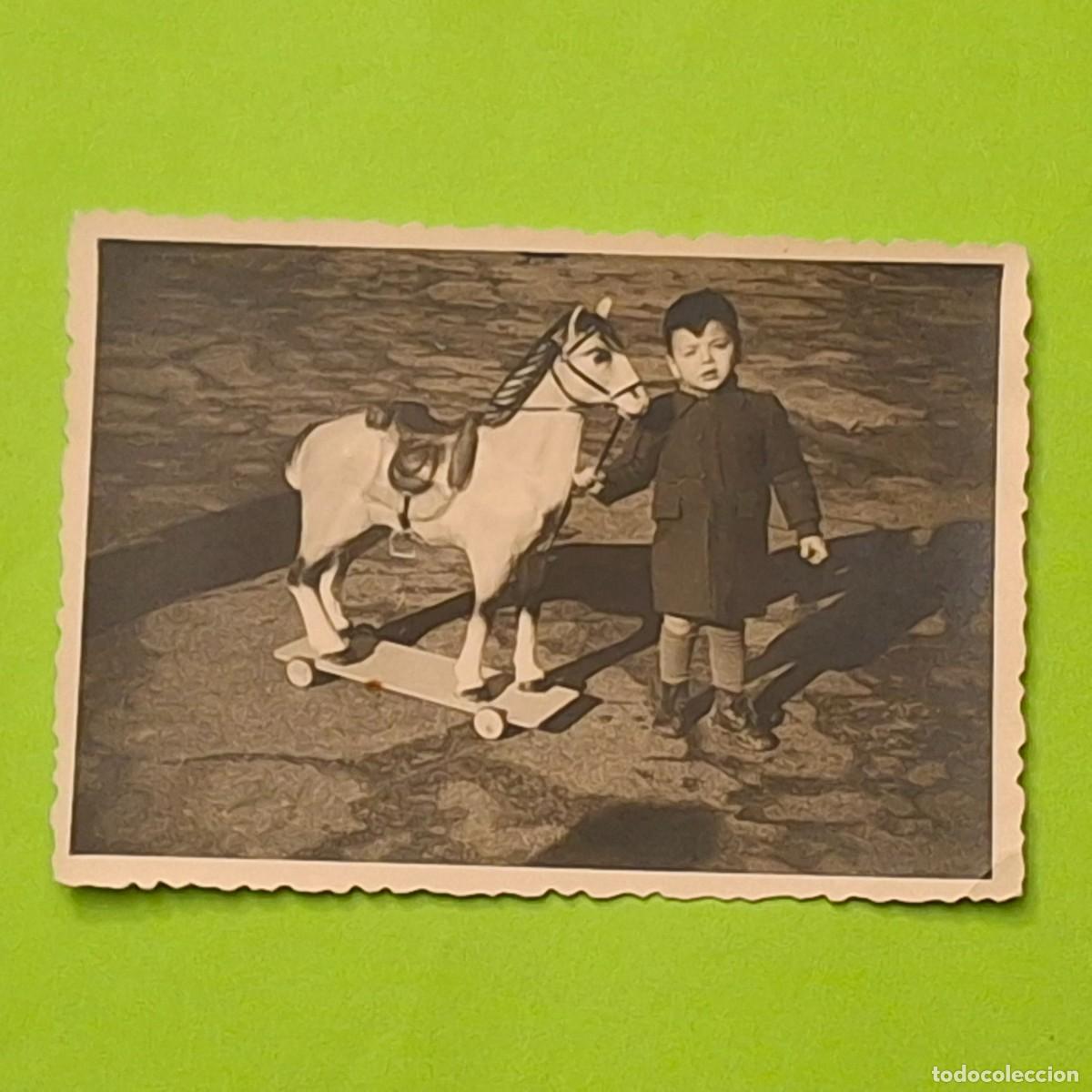 Antique Photography: FOTO NI&Ntilde;OS NI&Ntilde;O JUGUETE ANTIGUO CABALLO CARTON JUGUETES INFANTIL FOTOGRAFIA 7x10