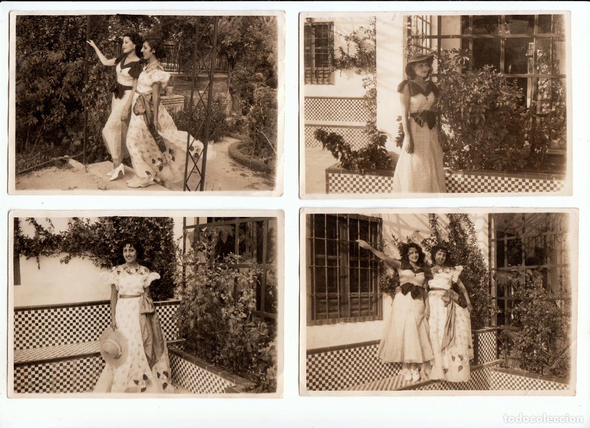 Fotograf&iacute;a antigua: Lote 4 fotos. Mujeres, amigas, chicas en el jard&iacute;n con bonitos vestidos y sombreros A&ntilde;os 30-40 sf