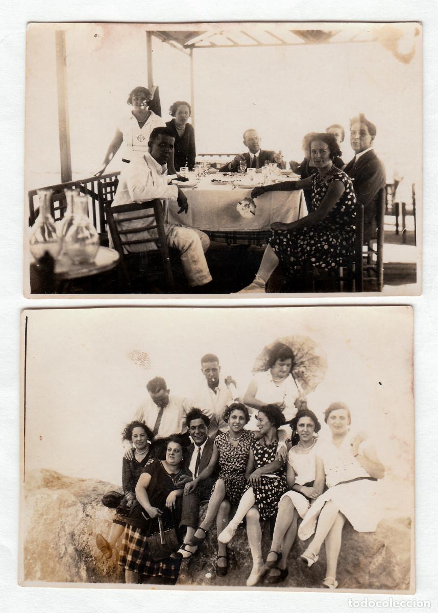 Fotograf&iacute;a antigua: Dos fotos. Merendero en la Playa de Castell&oacute;n. A&ntilde;os 20 sf