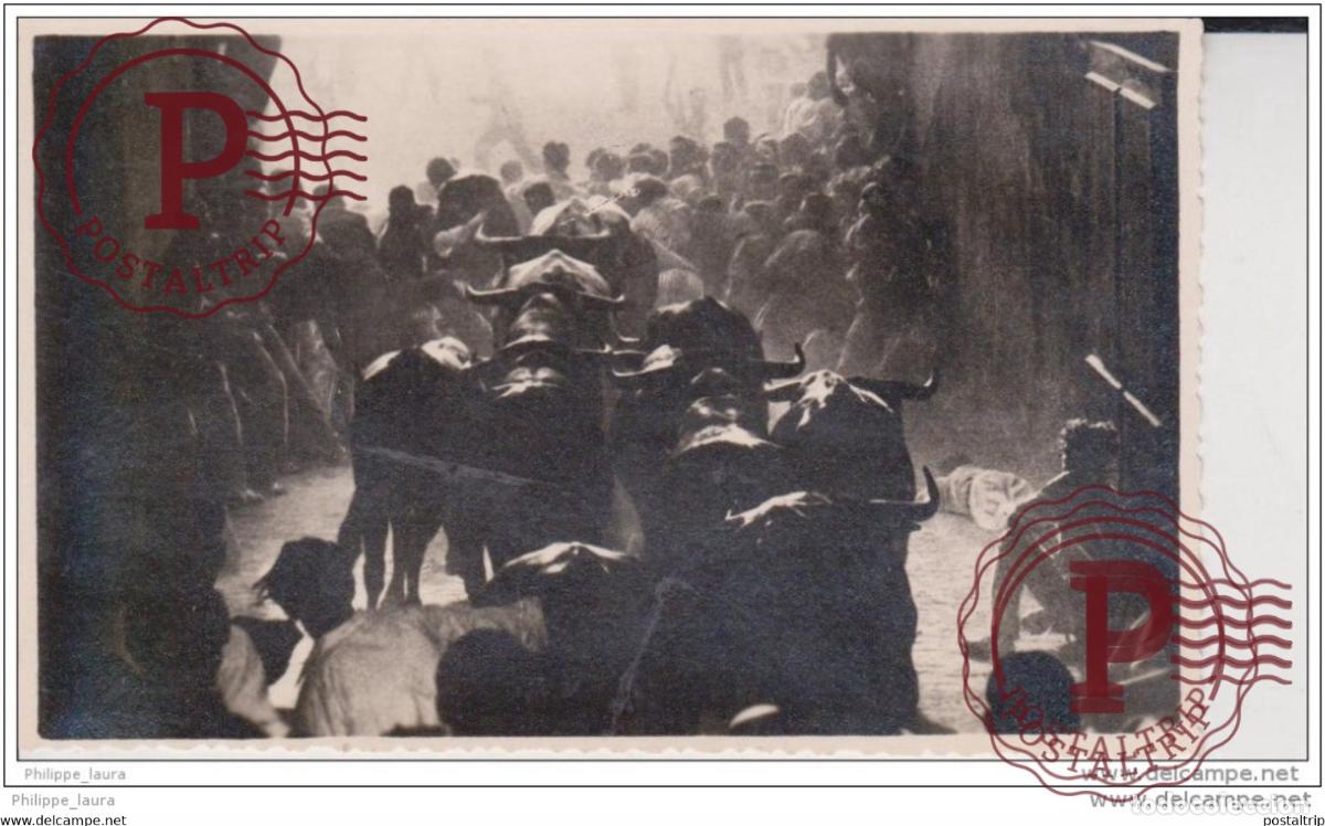 Fotograf&iacute;a antigua: NAVARRA. Fotograf&iacute;a J Galle - Pamplona. San Fermin Encierro de los toros. ESPA&Ntilde;A. SPAIN