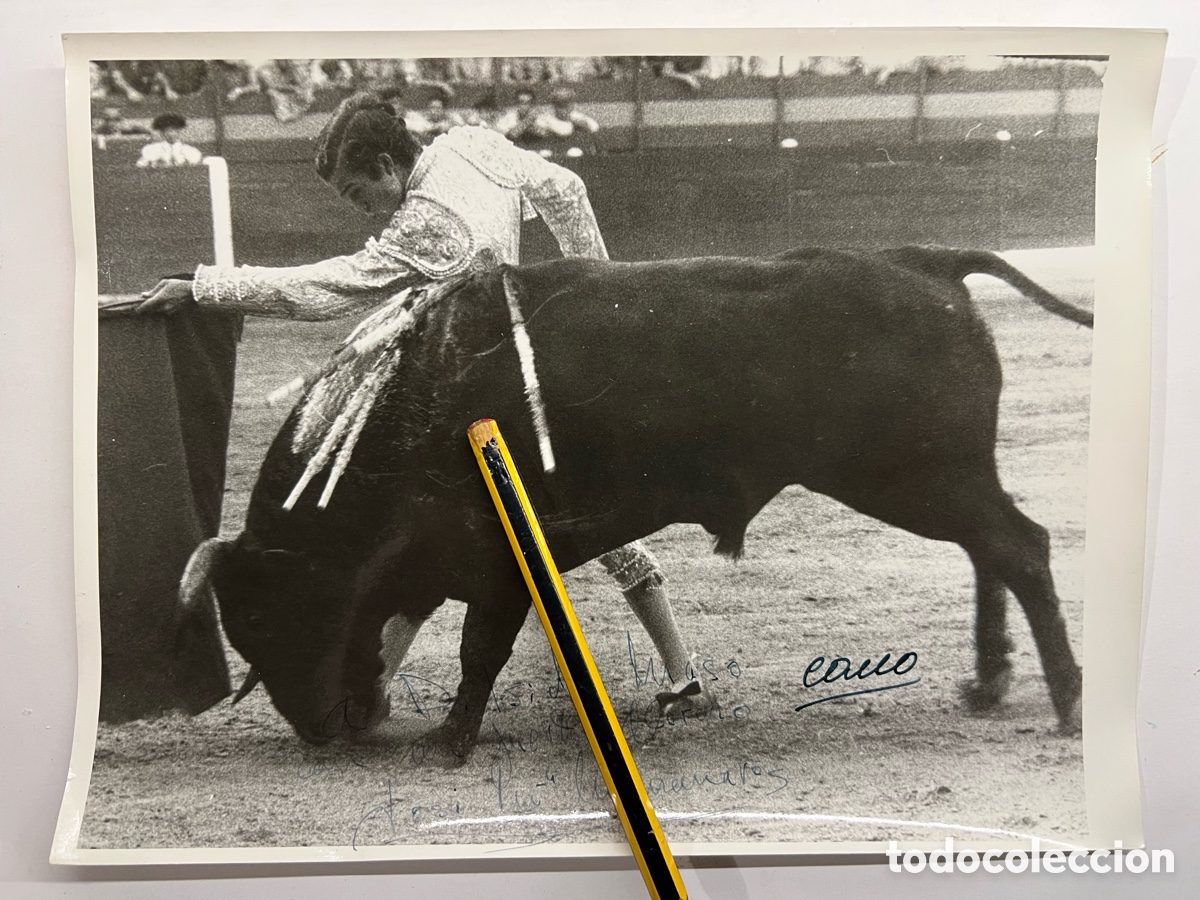 Fotograf&iacute;a antigua: TOROS ALICANTE. Cano, Canito, fotograf&iacute;a Jos&eacute; Mari Manzanares, aut&oacute;grafo con dedicatoria (h.1970?)