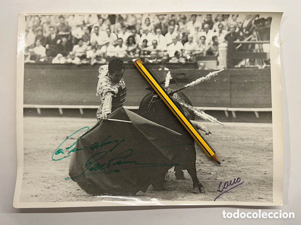 Fotograf&iacute;a antigua: TOROS ALICANTE. Cano, Canito, fotograf&iacute;a PACO CAMINO, aut&oacute;grafo con dedicatoria (h.1970?)
