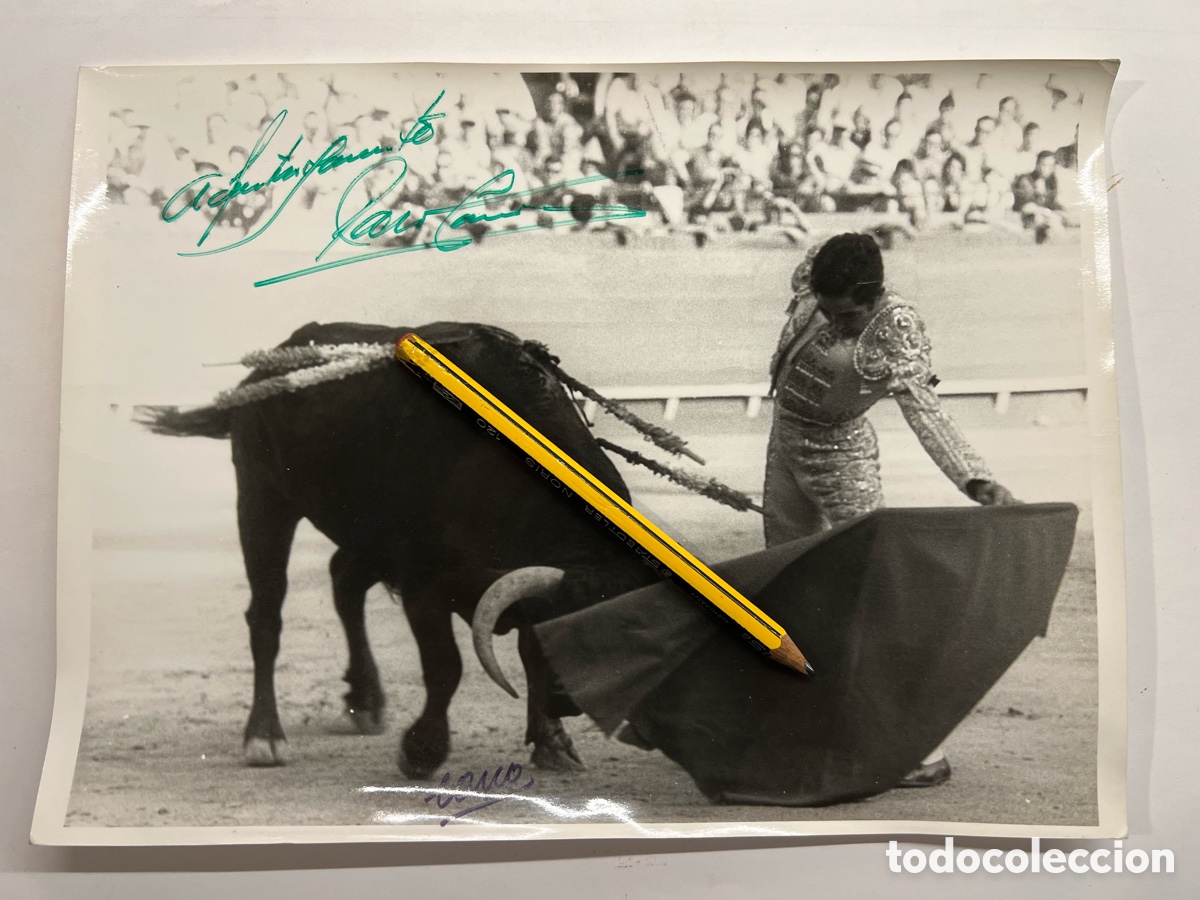 Fotograf&iacute;a antigua: TOROS ALICANTE. Cano, Canito, fotograf&iacute;a PACO CAMINO, aut&oacute;grafo con dedicatoria (h.1970?)
