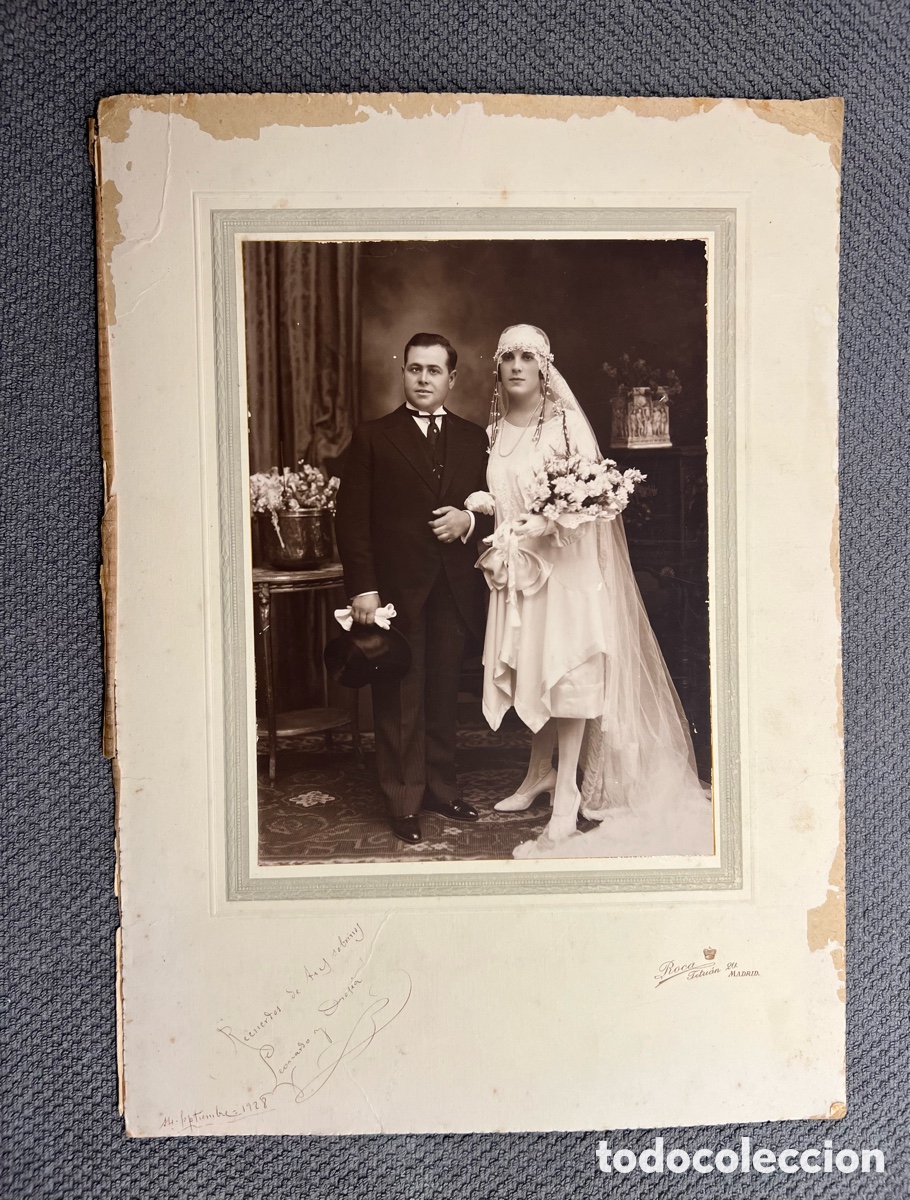 Alte Fotografie: BODA. Retrato. ROCA, Madrid.. Leonardo y Sof&iacute;a se casan&hellip; Bonito vestido y tocado Modernista (a.1928)