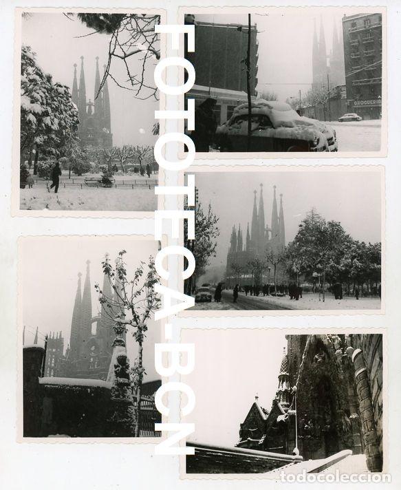 Fotografia antiga: LOTE 5 FOTOS BARCELONA TEMPLO SAGRADA FAMILIA NEVADA A&Ntilde;O 1962