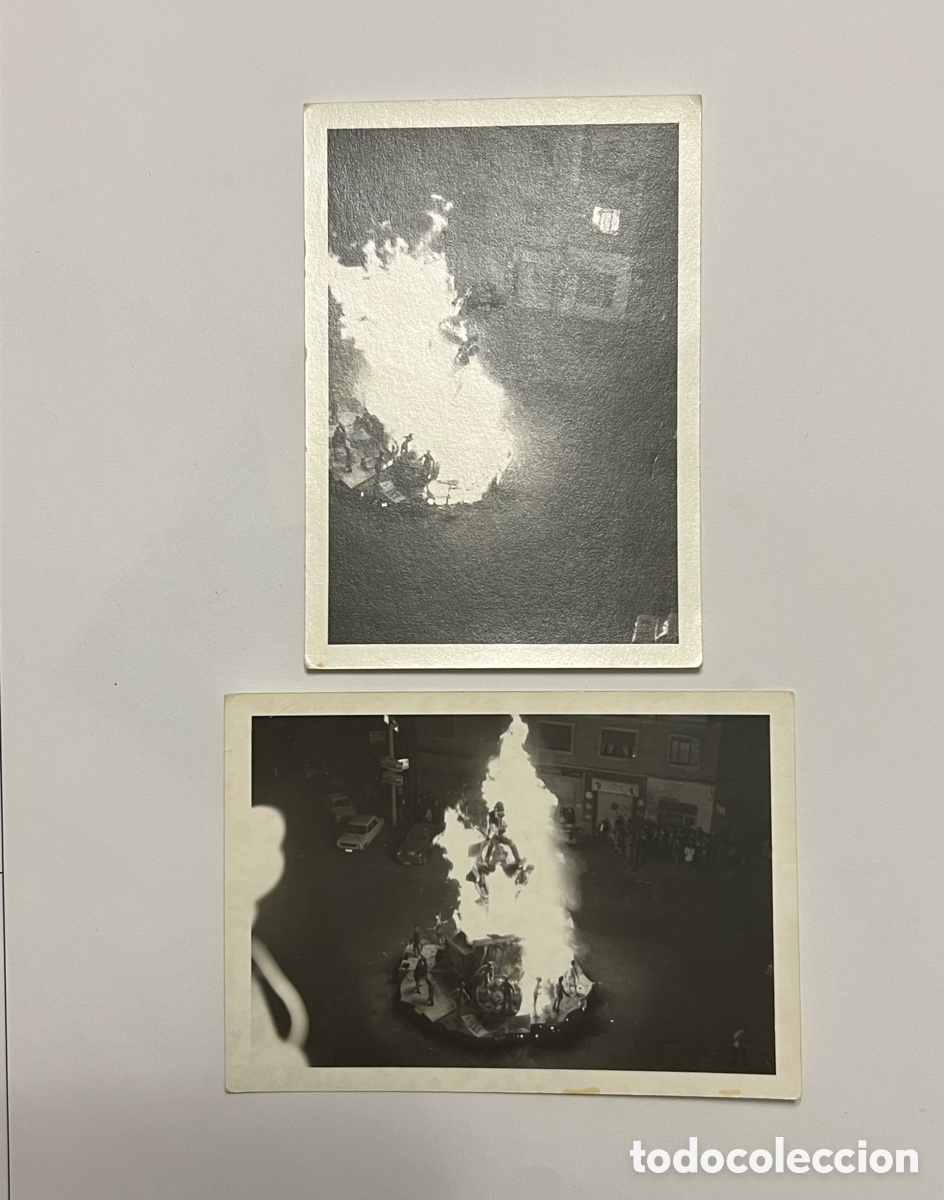 Fotograf&iacute;a antigua: FALLAS, Falles (2) Fotograf&iacute;as de la Crema.. (h.1970?) Med&iacute;das: 7,5 x 11 cm