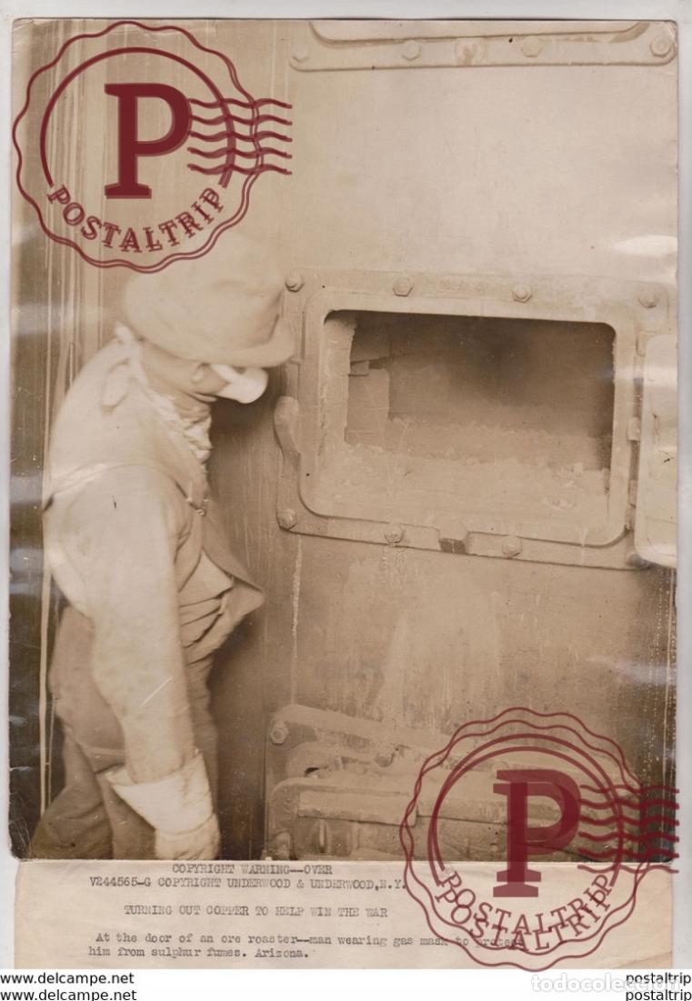 Fotograf&iacute;a antigua: TURNING OUT COPPER TO HELP WIN THE WAR GASK MASK ARIZONA 25*20 CM Fonds Victor FORBIN 1864-1947