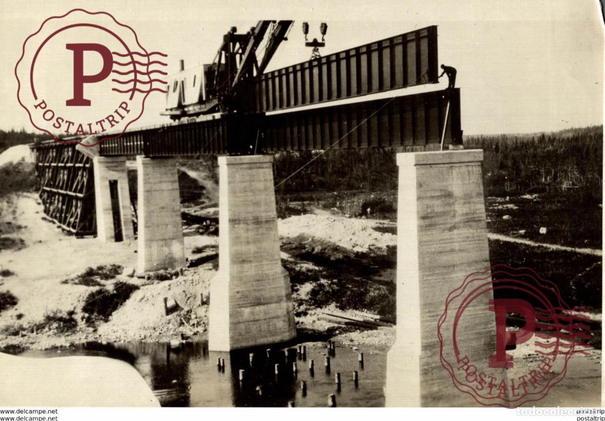 Fotograf&iacute;a antigua: LIMESTONE BRIDGE UNDER CONSTRUCTION MILE 350 HUDSON BAY RAILWAY CANADIAN NATIONAL 23*15CM Fonds Vic