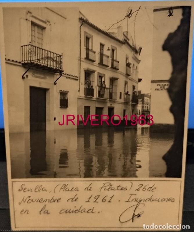 Antique Photography: SEVILLA, 1961, INUNDACIONES, PLAZA DE PILATOS, 86X116MM
