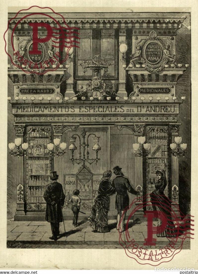 Fotograf&iacute;a antigua: BARCELONA RETROSPECTIVA, FARMACIA DR. ANDREU EN 1882. ED.LLIBRERIA MILLA, SERIE 18*13cm BARCELONA C