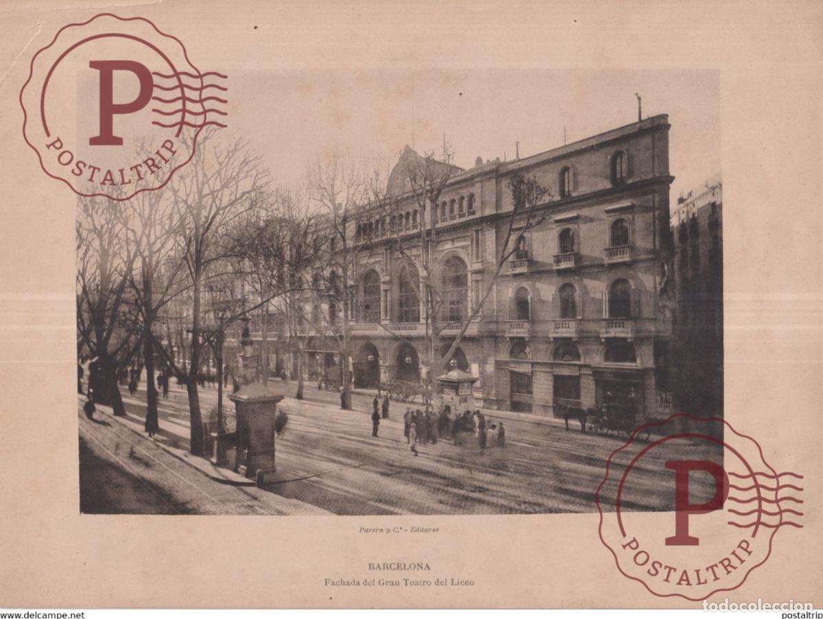 Fotograf&iacute;a antigua: FOTOTIPIA PARERA Y CIA CA. 1890S FACHADA DEL GRAN TEATRO DEL LICEO BARCELONA 28*21cm TEAR LEFT C