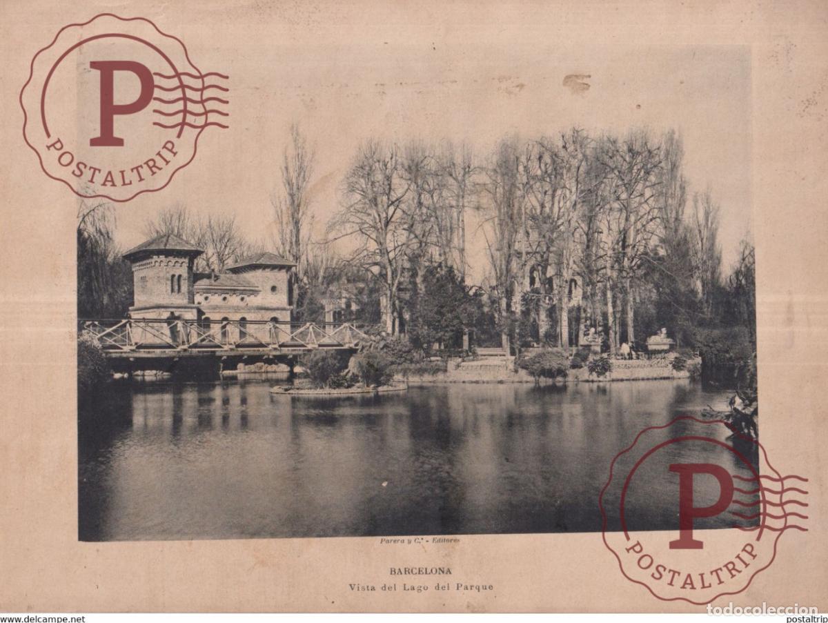 Fotograf&iacute;a antigua: FOTOTIPIA PARERA Y CIA CA 1890S VISTA DEL LAGO DEL PARQUE BARCELONA 28*21cm CATALU&Ntilde;A ESPA&Ntilde;A