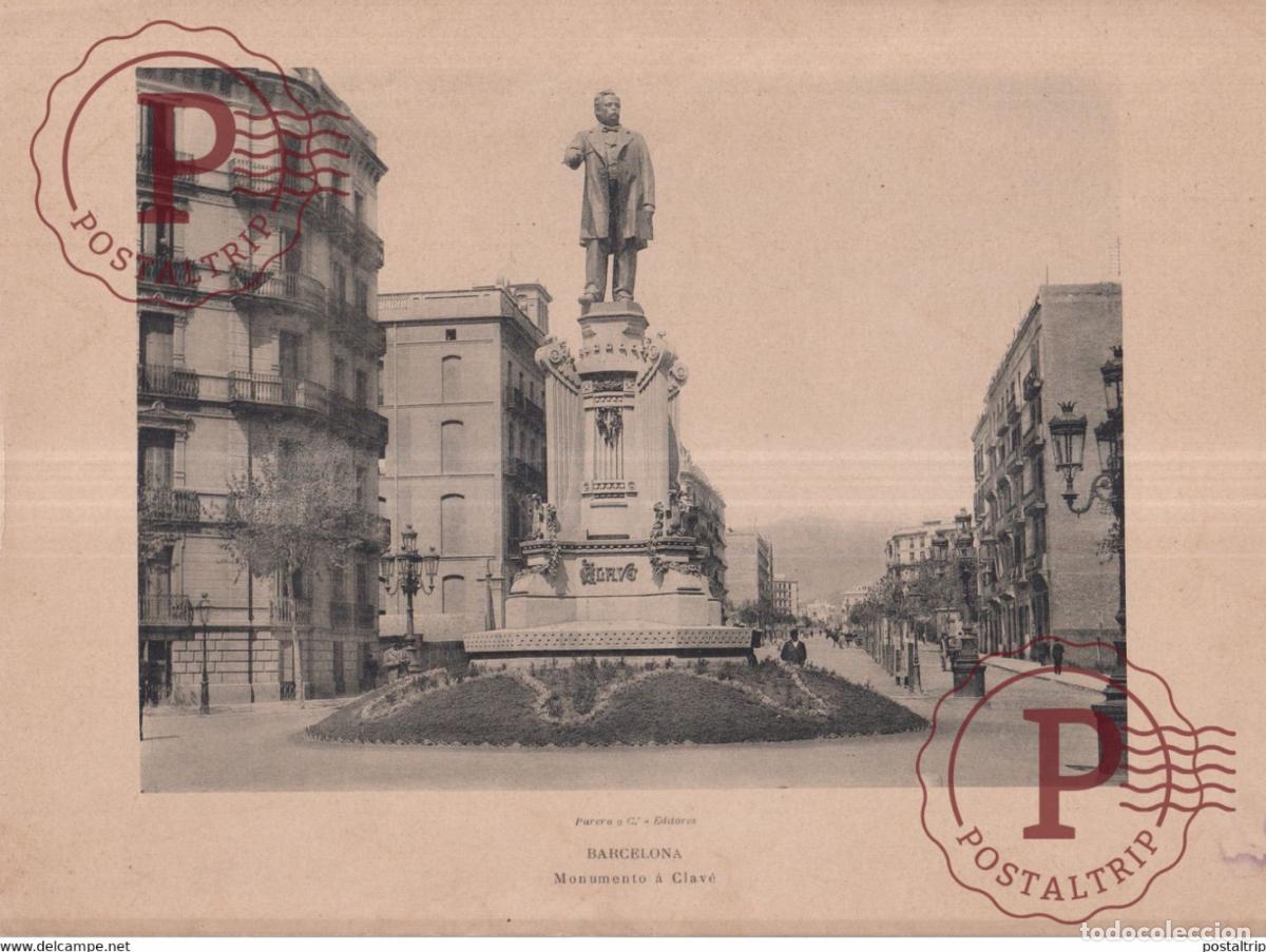 Fotograf&iacute;a antigua: FOTOTIPIA PARERA Y CIA CA 1890S MONUMENTO A CLAVE BARCELONA 28*21cm CATALU&Ntilde;A ESPA&Ntilde;A