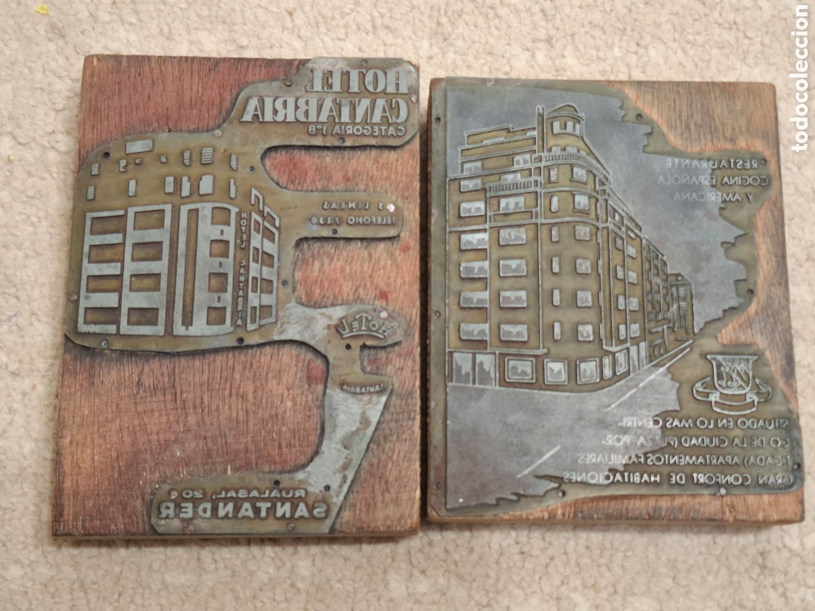 Fotograf&iacute;a antigua: Hotel Cantabria, Santander, calle Rualasal 20, a&ntilde;os 50, dos fotolitos de imprenta para publicidad