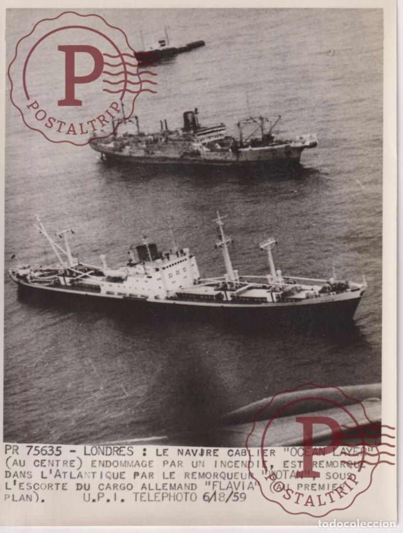 Fotograf&iacute;a antigua: LONDRES NAVIRE OCEAN LAYER ENDOMMAGE INCENDIE WOTAN FLAVIA 24X18CM FOTOGRAFIA PHOTO BARCO BOAT BAT