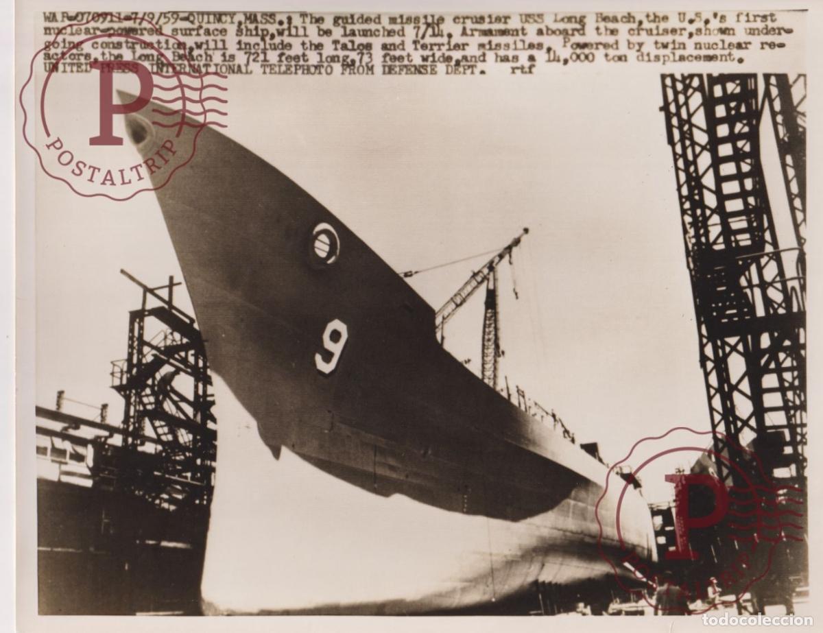Fotograf&iacute;a antigua: US NAVY USS LONG BEACH GUIDED MISSILE CRUISER NUCLEAR POWERED 23X18CM FOTOGRAFIA PHOTO BARCO BOAT BA