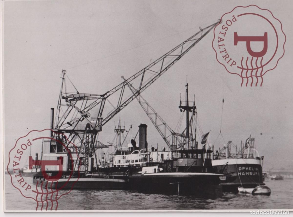 Fotografia antiga: KRAAN PONTON GEBOARD DOOR LA A LANSEN. OPHELIA... BARCO. BATEAU. SHIP. FOTO. PHOTO ON CUPBOARD. CART