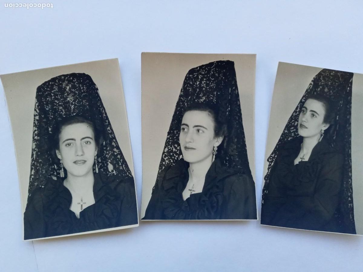 Fotograf&iacute;a antigua: LOTE DE 3 FOTOS DE SE&Ntilde;ORITA CON PEINETA Y MANTILLA
