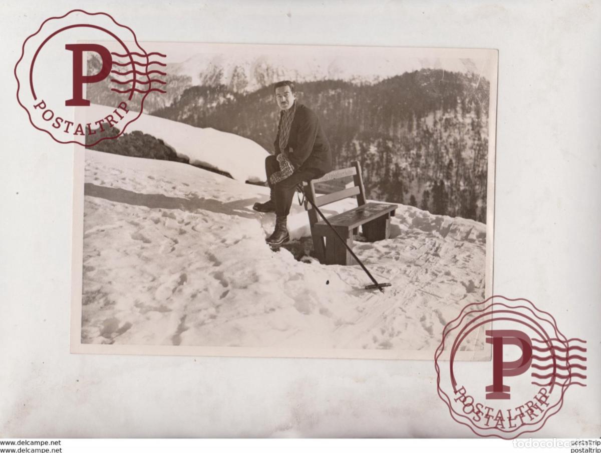 Fotograf&iacute;a antigua: SWISS ST MORITZ WINTER SPORT MICHAEL AILEN SWITZERLAND 20*15CM Fonds Victor FORBIN 1864-1947