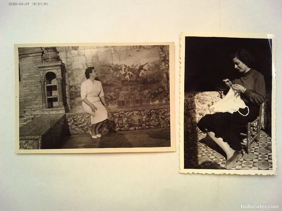 Fotograf&iacute;a antigua: LOTE DE 2 FOTOS DE MUJERES ( UNA COSIENDO ) CON SOMBRA DEL FOTOGRAFO