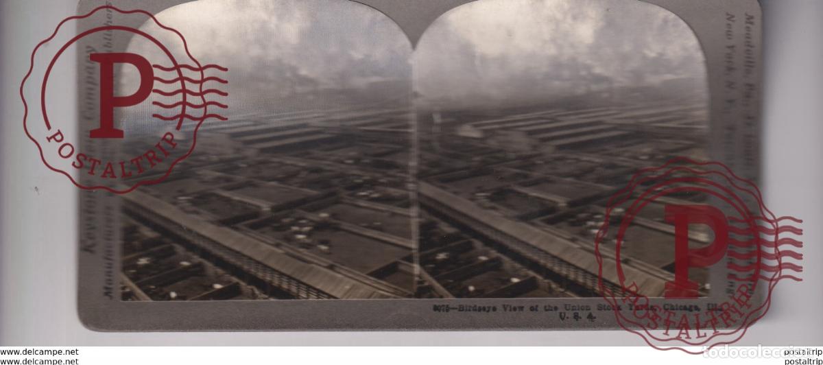 Alte Fotografie: BIRDSEYE VIEW OF THE UNION STOCK YARDS CHICAGO KEYSTONE VIEW COMPANY +- 18*9CM&nbsp;Fonds Victor FORBIN
