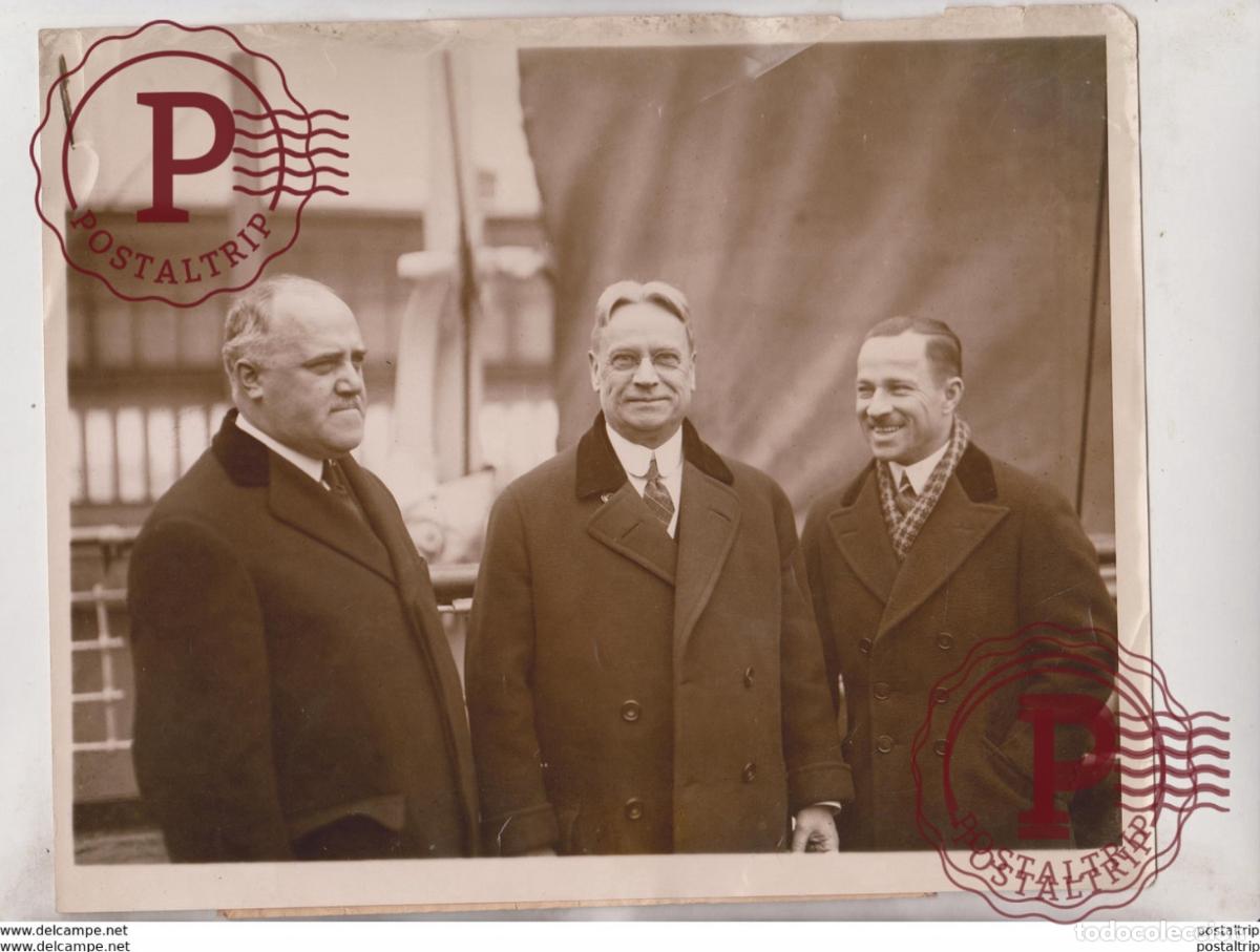 Photographie ancienne: SAILED SS GEORGE WASHINGTON JUDGE JOHN P OBRIEN SENATOR HIRAM JOHNSON HIRAM 25*20CM Fonds Victor F