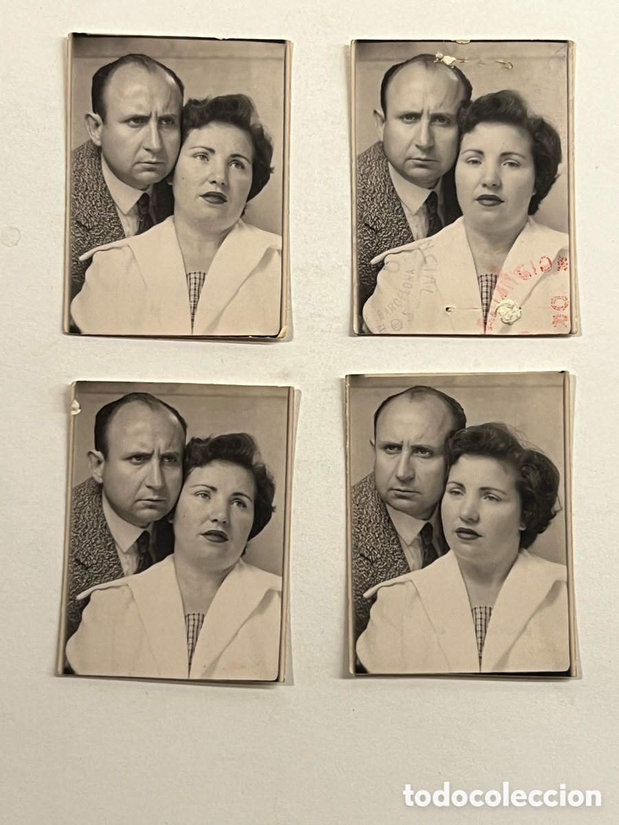 Fotograf&iacute;a antigua: FOTOMATON (4) Instaneas de una pareja frente a la c&aacute;mara (h.1960?) Med&iacute;das: 4 x 5 cm
