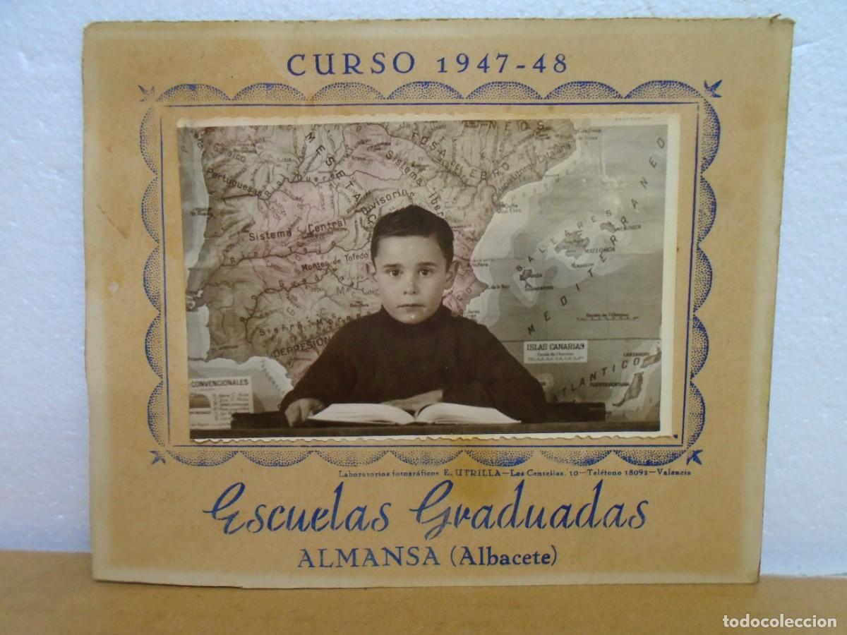 Fotografia antica: ALMANSA(ALBACETE)ESCUELAS GRADUADAS CURSO 1947-48.FOTO SOBRE CARTON.