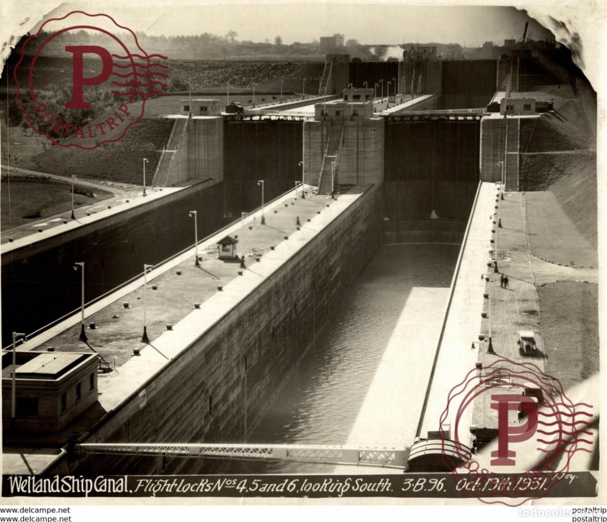 Antique Photography: WELLAND SHIP CANAL 1931 FLIGHT LOCKS NR 4,5 AND 6 LOOKING SOUTH AMERICA 25*20CM Fonds Victor FORBIN