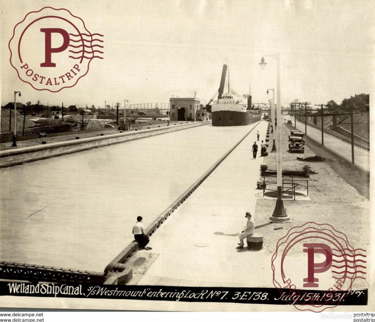 Fotograf&iacute;a antigua: THE WELLAND SHIP CANAL SS WESTMOUNT 1931 CANADA RAILWAY 25*20CM Fonds Victor FORBIN 1864-1947