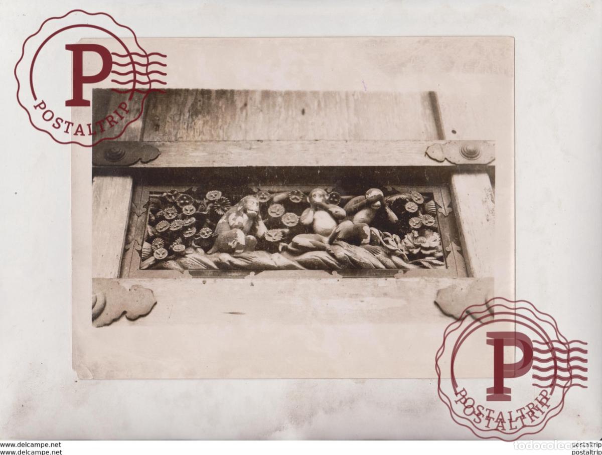 Alte Fotografie: THE THREE WISE MONKEYS KYOTO JAPAN JAPON 21*16CM Fonds Victor FORBIN 1864-1947