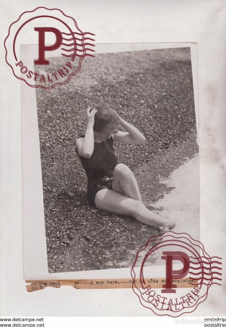 Photographie ancienne: BATHING COSTUME SOUTH COAST COTE SUD ANGLAISE 21*16CM Fonds Victor FORBIN 1864-1947