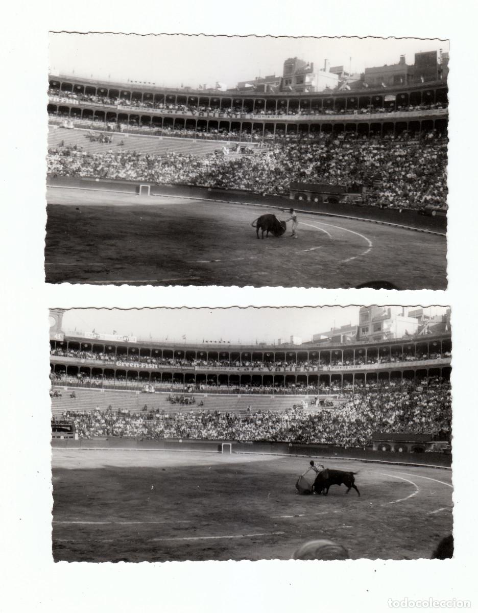 Fotograf&iacute;a antigua: 2 fotos. Corrida. Torero. Plaza de Toros Valencia? Caf&eacute;s Valiente. A&ntilde;os 50 pc