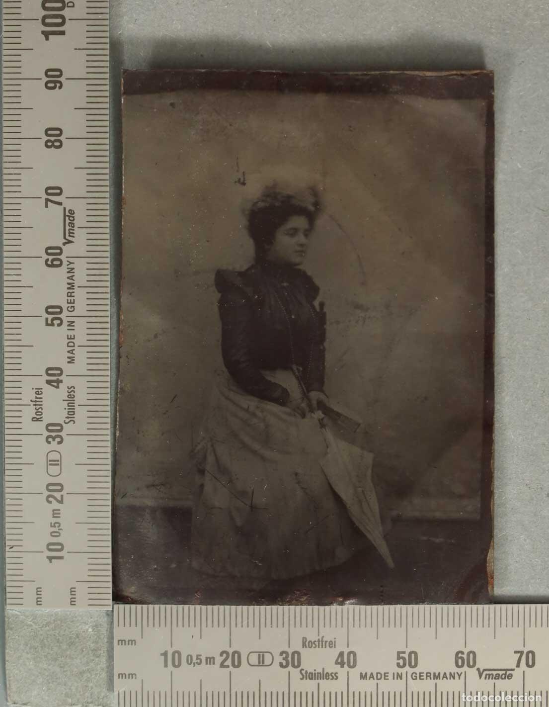 Fotograf&iacute;a antigua: FOTOGRAFIA. Retrato mujer con sombrilla- Ferrotipo