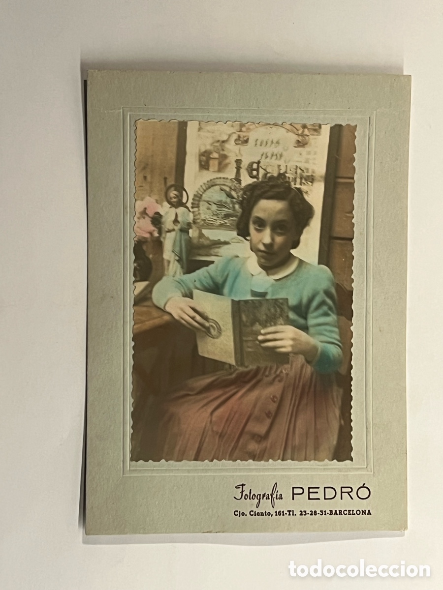 Photographie ancienne: BARCELONA. Recuerdo escolar. Fotograf&iacute;a Escoles Guimera. Fotograf&iacute;a antigua coloreada (h.1945?)