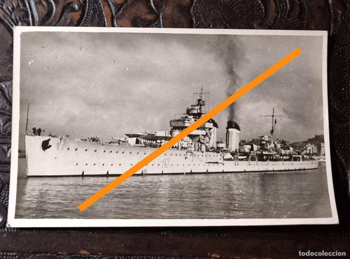 Fotograf&iacute;a antigua: Antigua fotograf&iacute;a. Barco militar, crucero Almirante Cervera. Fot&oacute;grafo Casau. Cartagena