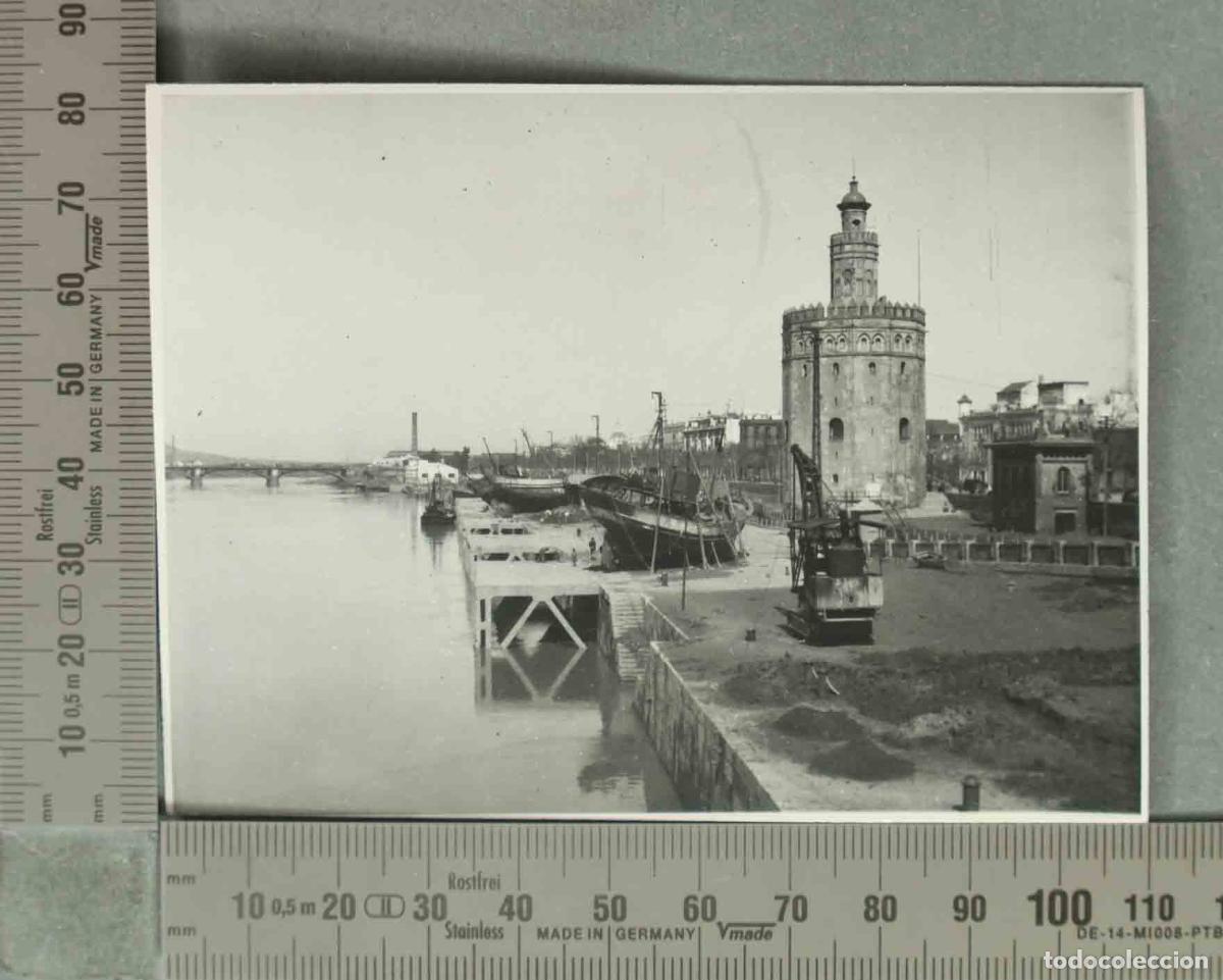 Antique Photography: FOTOGRAFIA. Sevilla - Torre del Oro VISTA EMBARCACIONES . HACIA 1940